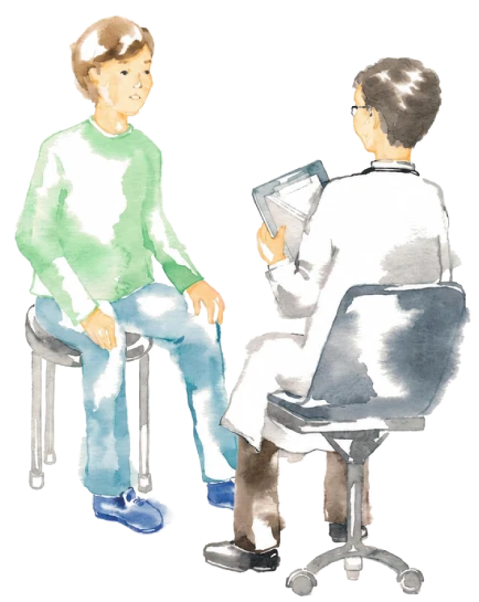 患者さんの話に耳を傾ける医師の水彩イラスト